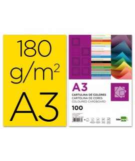 Cartulina liderpapel a3 180g/m2 amarillo paquete de 100 hojas