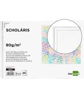 Bloc dibujo liderpapel escolar espiral 230x325mm 20 hojas 90 gr/m2 con recuadro