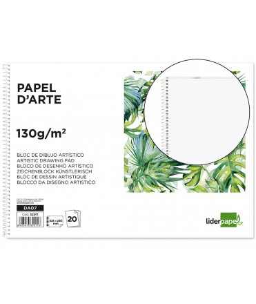 Bloc dibujo liderpapel artistico frutal espiral 230x325 mm 20 hojas 130g/m2 sin recuadro perforado