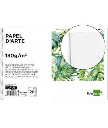 Bloc dibujo liderpapel artistico espiral 460x325mm 20 hojas 130gr/m2 sin recambio perforado