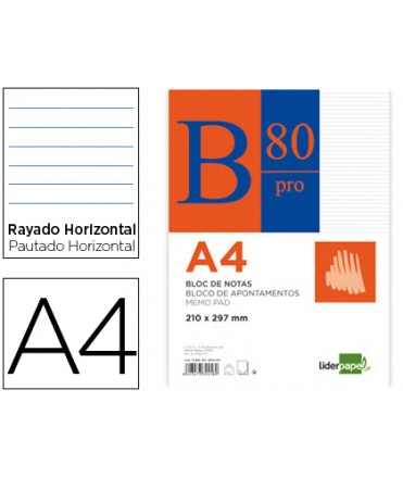 Bloc notas liderpapel horizontal a4 80 hojas 60g/m2 encolado 4 taladros