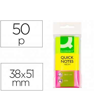 Bloc de notas adhesivas quita y pon q-connect 38x51 mm neon pack de 3 unidades con 50 hojas por color