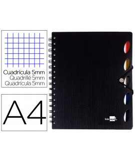 Cuaderno espiral liderpapel a4 micro executive tapa plastico 100h 80 gr cuadro 5mm 5 separadores con gomilla negro