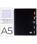 Cuaderno espiral liderpapel a5 micro executive tapa plastico 100h 80 gr cuadro 5mm 5 separadores con gomilla negro