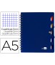 Cuaderno espiral liderpapel a5 micro executive tapa plastico 100h 80 gr cuadro 5mm 5 se paradores con gomilla azul