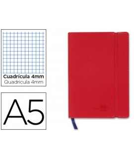 Libreta liderpapel simil piel a5 120 hojas 70g/m2 cuadro 4mm sin margen rojo