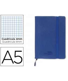 Libreta liderpapel simil piel a5 120 hojas 70g/m2 cuadro 4mm sin margen azul