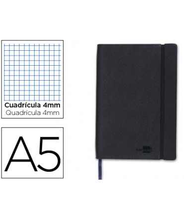 Libreta liderpapel simil piel a5 120 hojas 70g/m2 cuadro 4mm sin margen negro