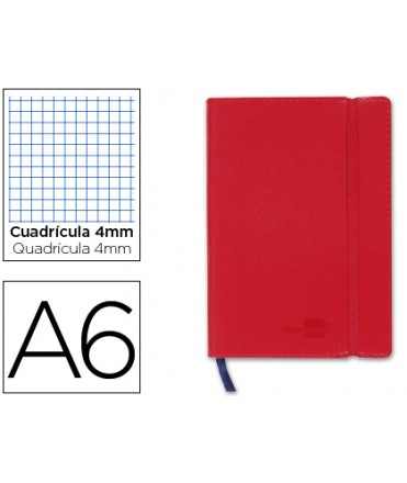 Libreta liderpapel simil piel a6 120 hojas 70g/m2 cuadro 4mm sin margen rojo