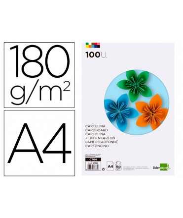 Cartulina liderpapel a4 180g/m2 10 colores surtidos paquete de 100 hojas