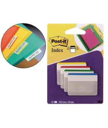 Banderitas separadoras rigidas dispensador 4 colores post-it index 686f-1 grandes 24 banderitas