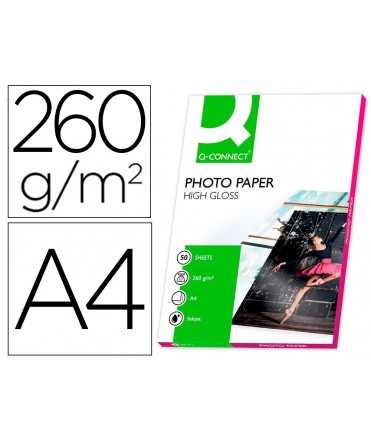 Papel q-connect foto glossy din a4 alta calidad digital photo para ink-jet bolsa de 50 hojas de 180 gr