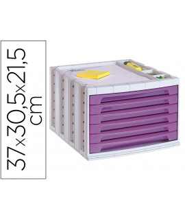 Fichero cajones de sobremesa archivo 2000 305x370x215 mm bandeja organizadora superior 6 cajones violeta translucido