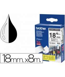 Cinta brother tzes241 blanco-negro 18mm longitud 8 mt superadhesiva