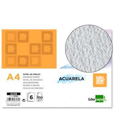 Papel dibujo liderpapel 210x297mm 300g/m2 acuarela pack de 6 hojas