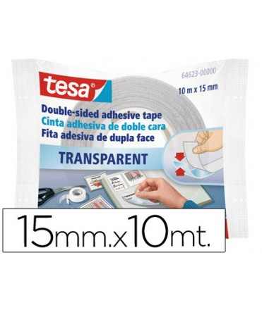 Cinta adhesiva tesa doble cara transparente 10 mt x 15 mm