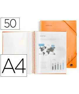 Carpeta liderpapel escaparate con espiral 50 fundas polipropileno din a4 naranja