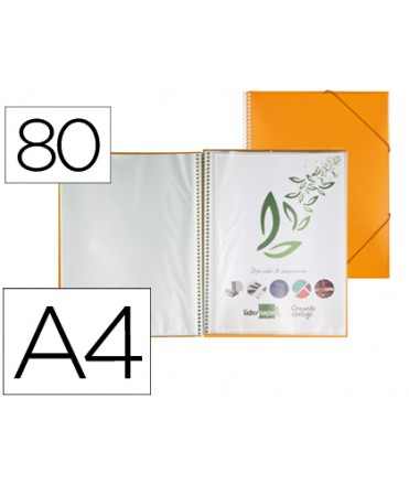 Carpeta liderpapel escaparate con espiral 80 fundas polipropileno din a4 naranja