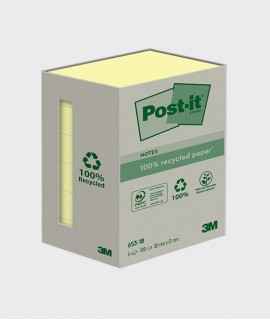 Bloc de notes adhesives reciclades Post-It. Mides: 38x51 mm. 6 u. 