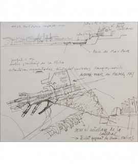 Croquis de arquitectura Emili Donato. Primeros trazos del proceso creativo y de investigación . Pieza única.